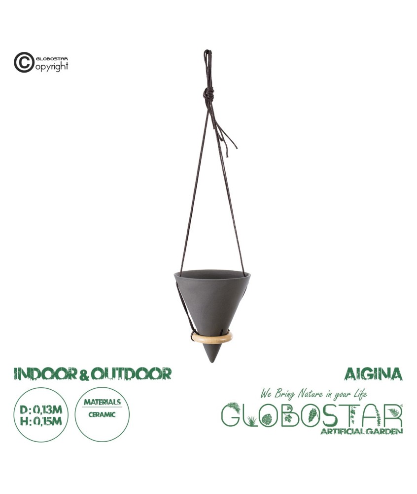 GloboStar® Artificial Garden AIGINA 20466 Κρεμαστό Πήλινο Κεραμικό Κασπώ Γλάστρα - Flower Pot Μαύρο Φ13cm x Υ15cm